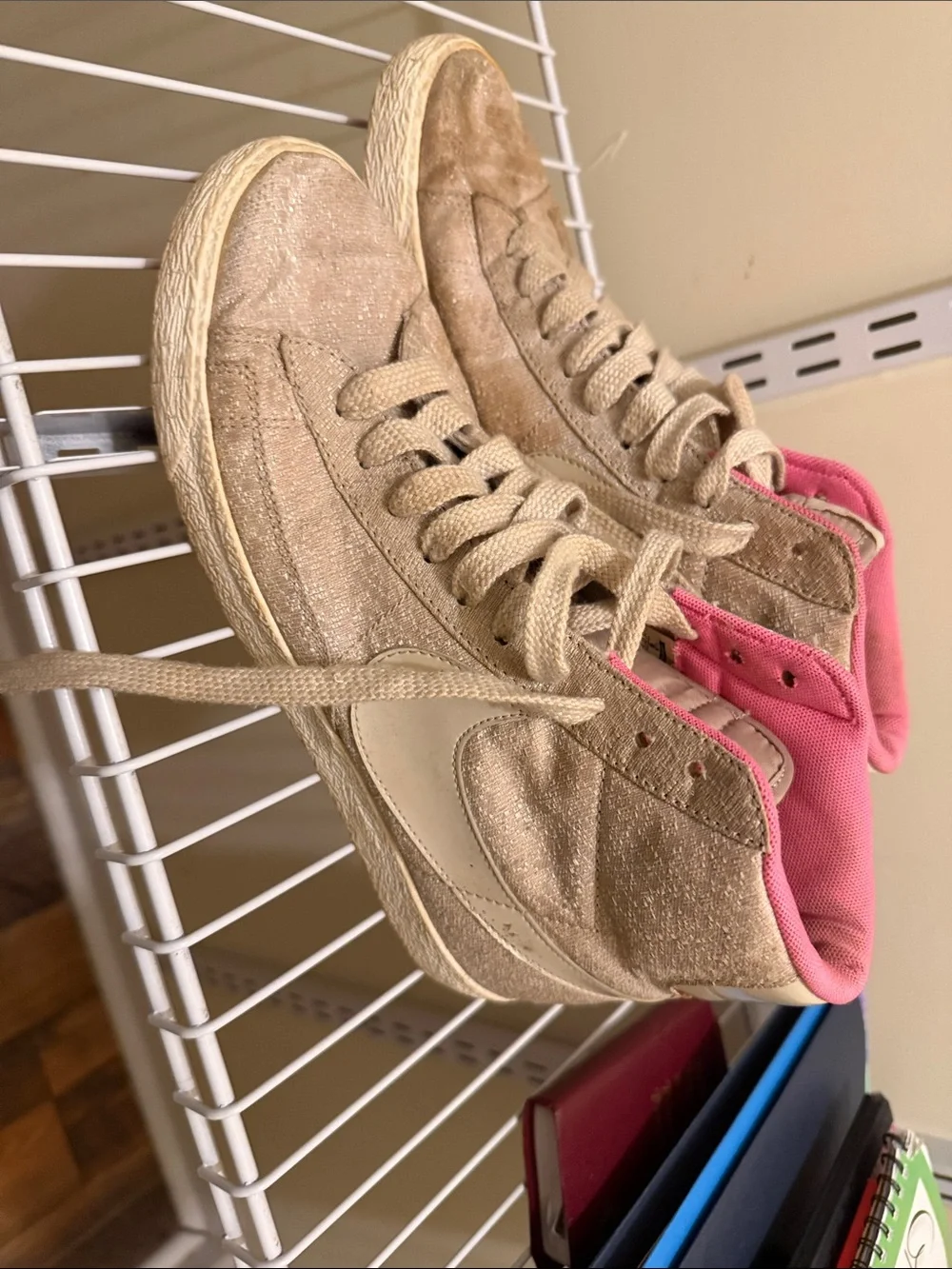 Nike Beige High-Top Sneakers with Pink Liner